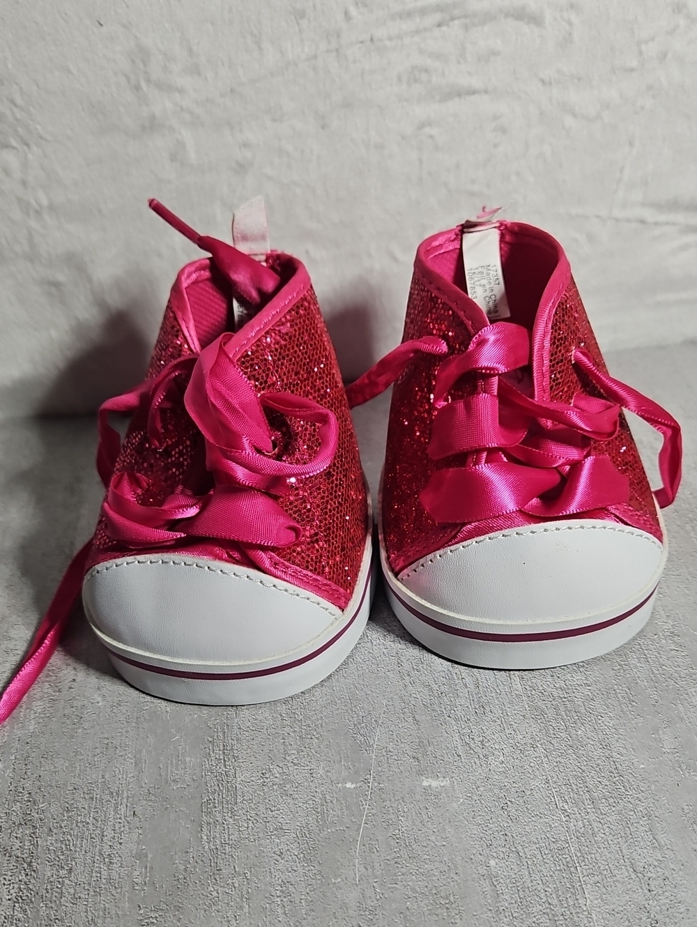 Build a bear pink glittery tennis shoes with ribbon Ties
